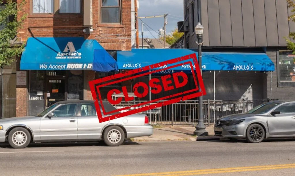 Photo of Apollo’s Greek Kitchen storefront on High Street near Ohio State’s campus before closure.