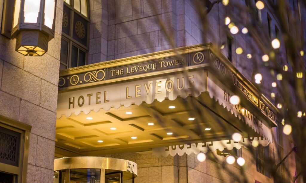 Marquee outside Hotel LeVeque in downtown Columbus Ohio