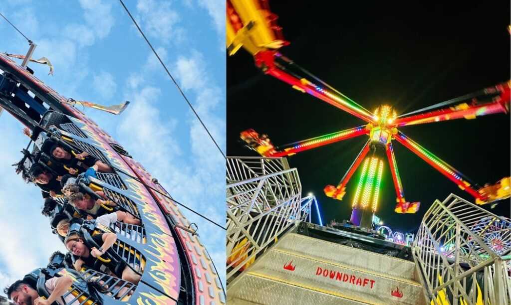 Two thrill rides in operation at the Columbus Ohio State Fair