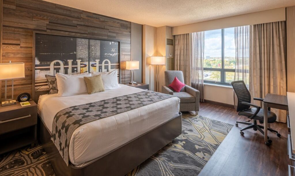 Ohio-themed room at The Blackwell Inn on The Ohio State University's campus in Columbus, Ohio.