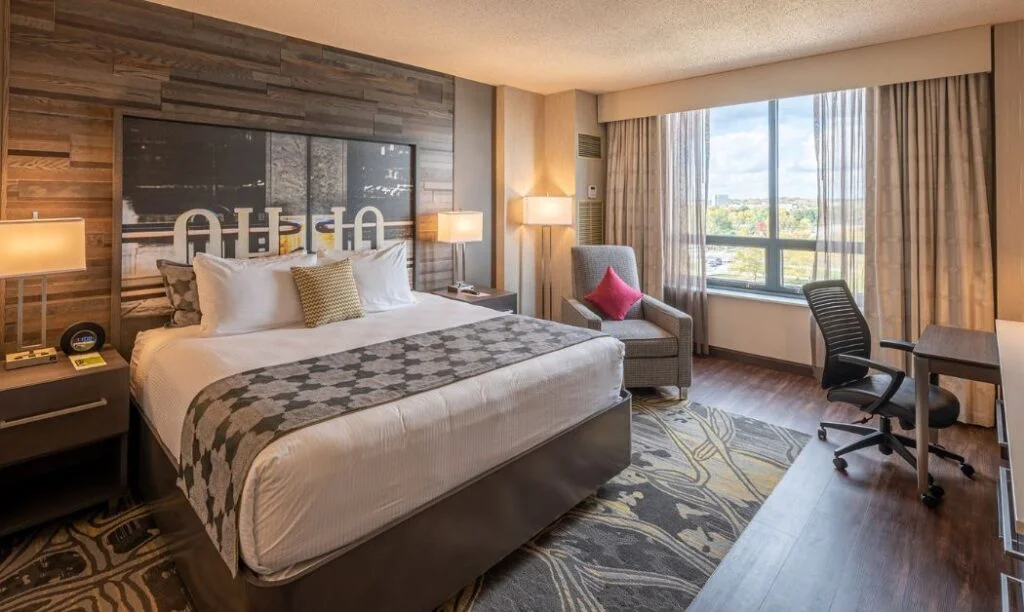 Ohio-themed room at The Blackwell Inn on The Ohio State University's campus in Columbus, Ohio.