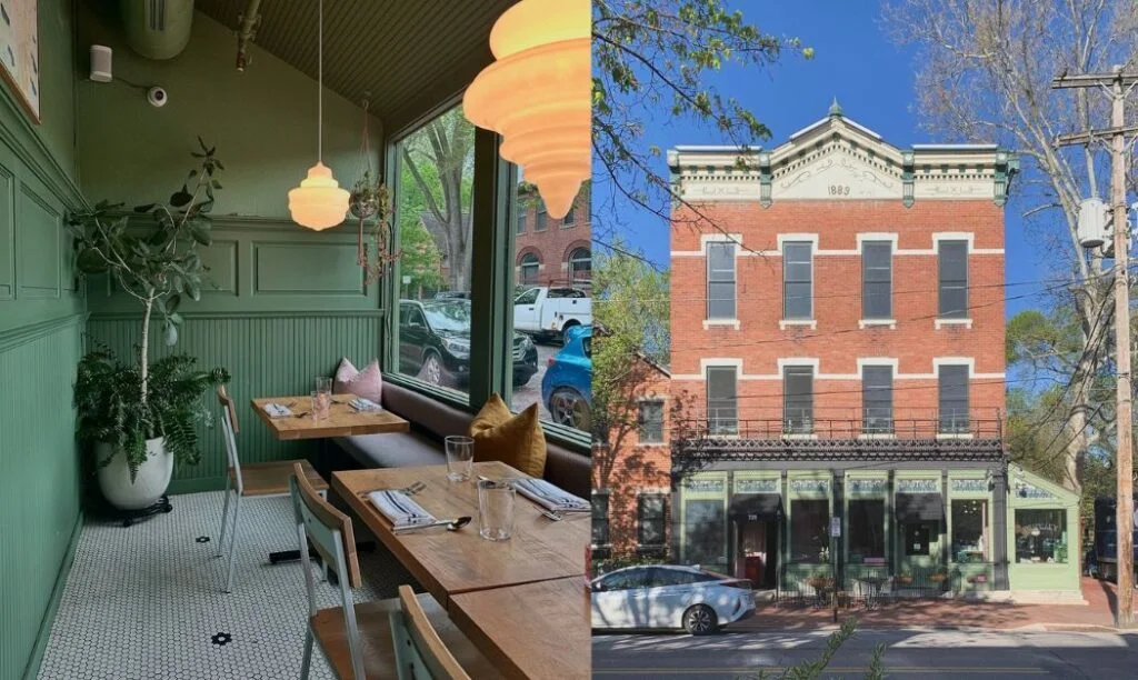 Interior of Chapman's Eat Market and the facade of the historic building.