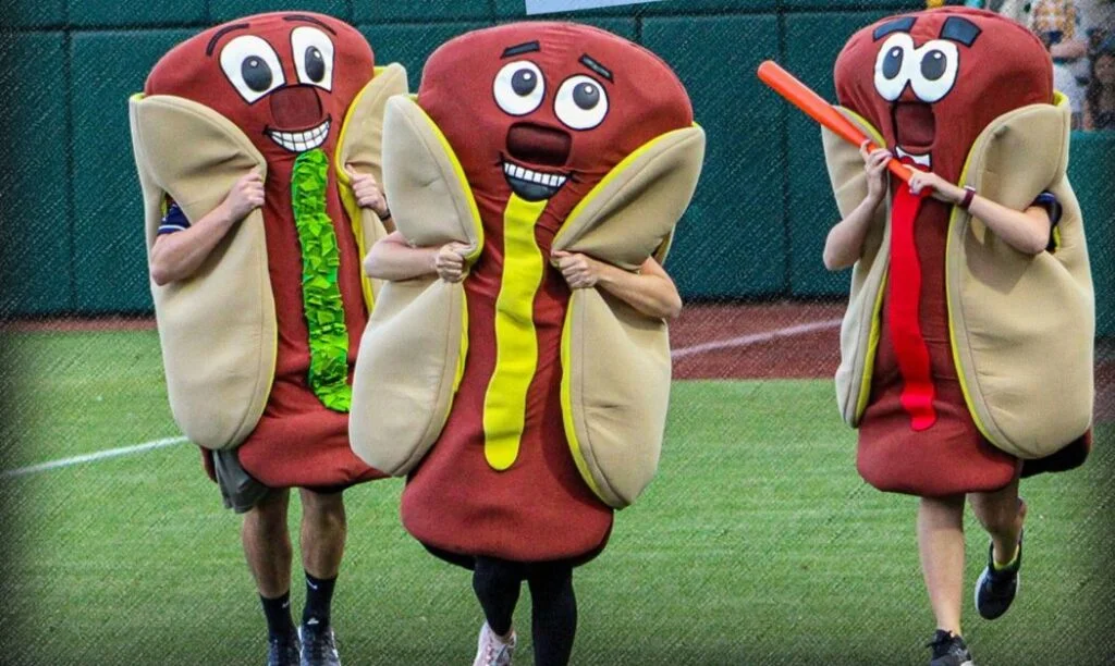 The hot dog race during a Columbus Clipper game.