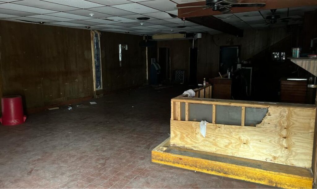 The empty interior of Bier Stube's original building after their closure. 