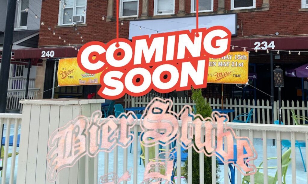 "Coming Soon" graphic over the location on King Avenue that will serve as Bier Stube's new location.