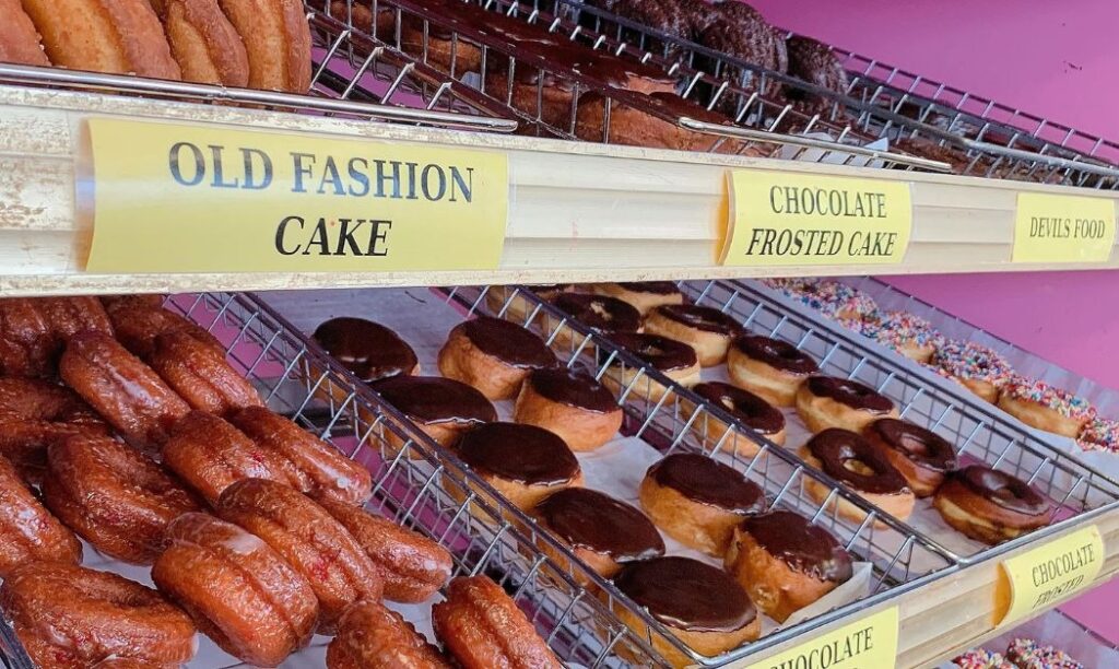 A rack of donuts at Honey Dip Donuts & Diner