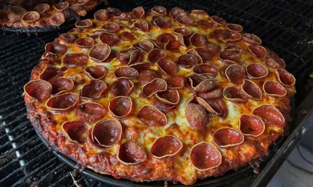 A pepperoni pizza from Emelio's Restaurant in Columbus, OH. 