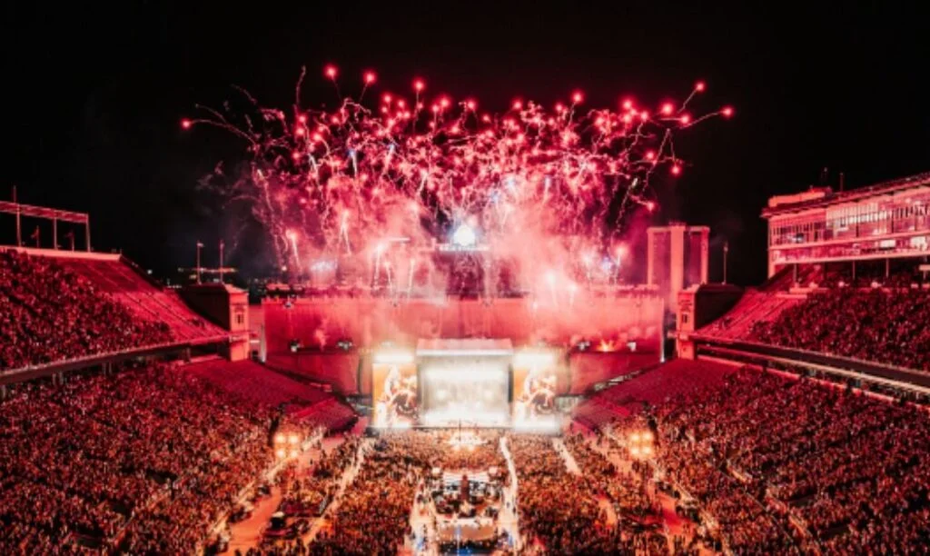 Fireworks illuminate Ohio Stadium at Buckeye Country Superfest in 2024.
