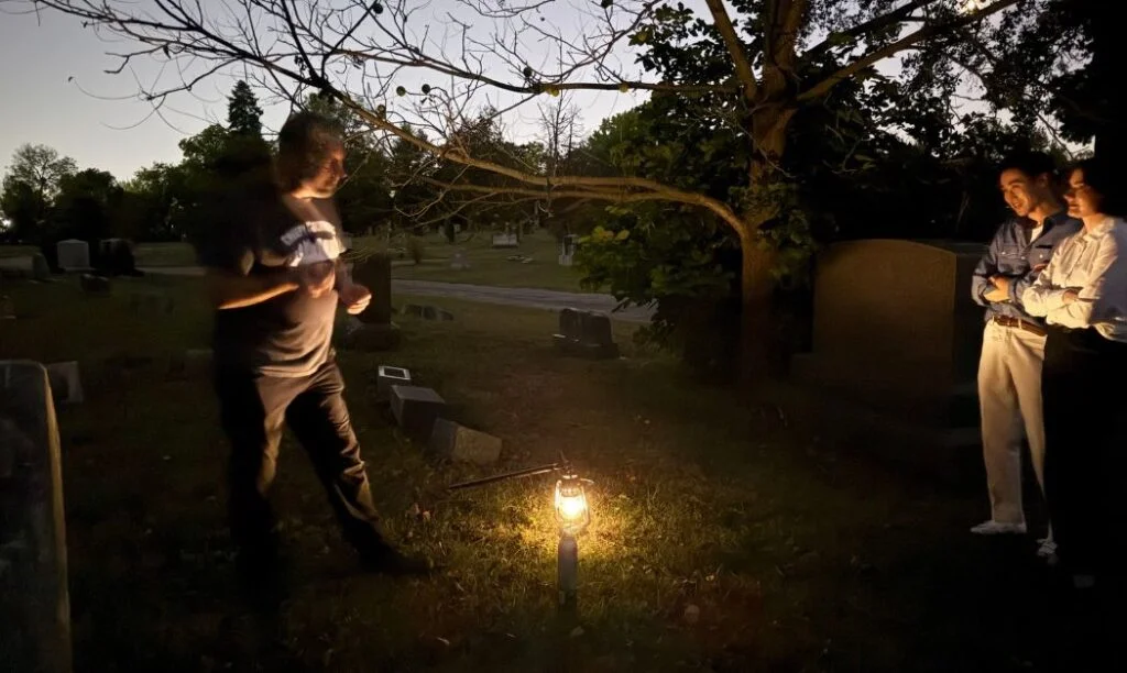 E.R. "Bucky" Cutright from Columbus Ghost Tours gives a tour at Green Lawn Cemetery.